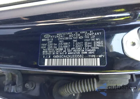 2019 Hyundai Kona Sel из США, поврежденный, VIN KM8K6CAA2KU333582